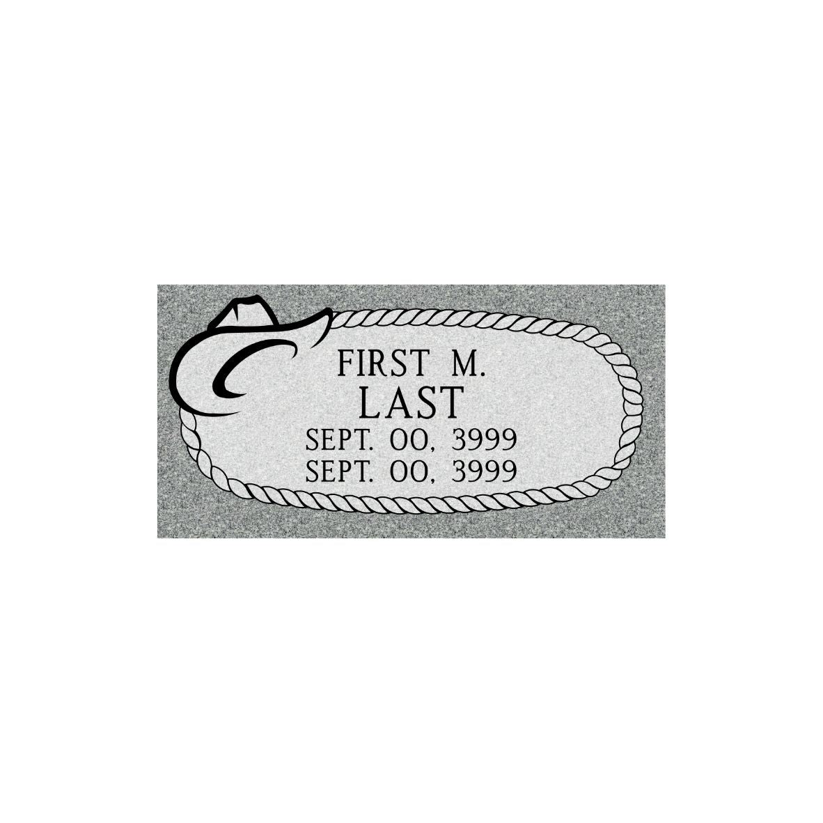 Emerson Monument Company Gray Granite Cemetery Memorial Marker With Cowboy Hat and Rope