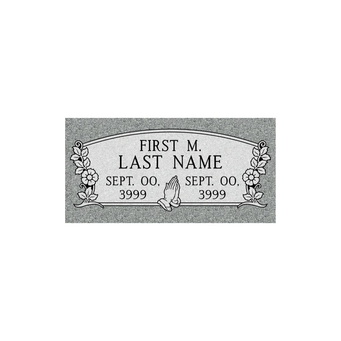 Emerson Monument Company Gray Granite Cemetery Memorial Marker With Praying Hands and Flowers