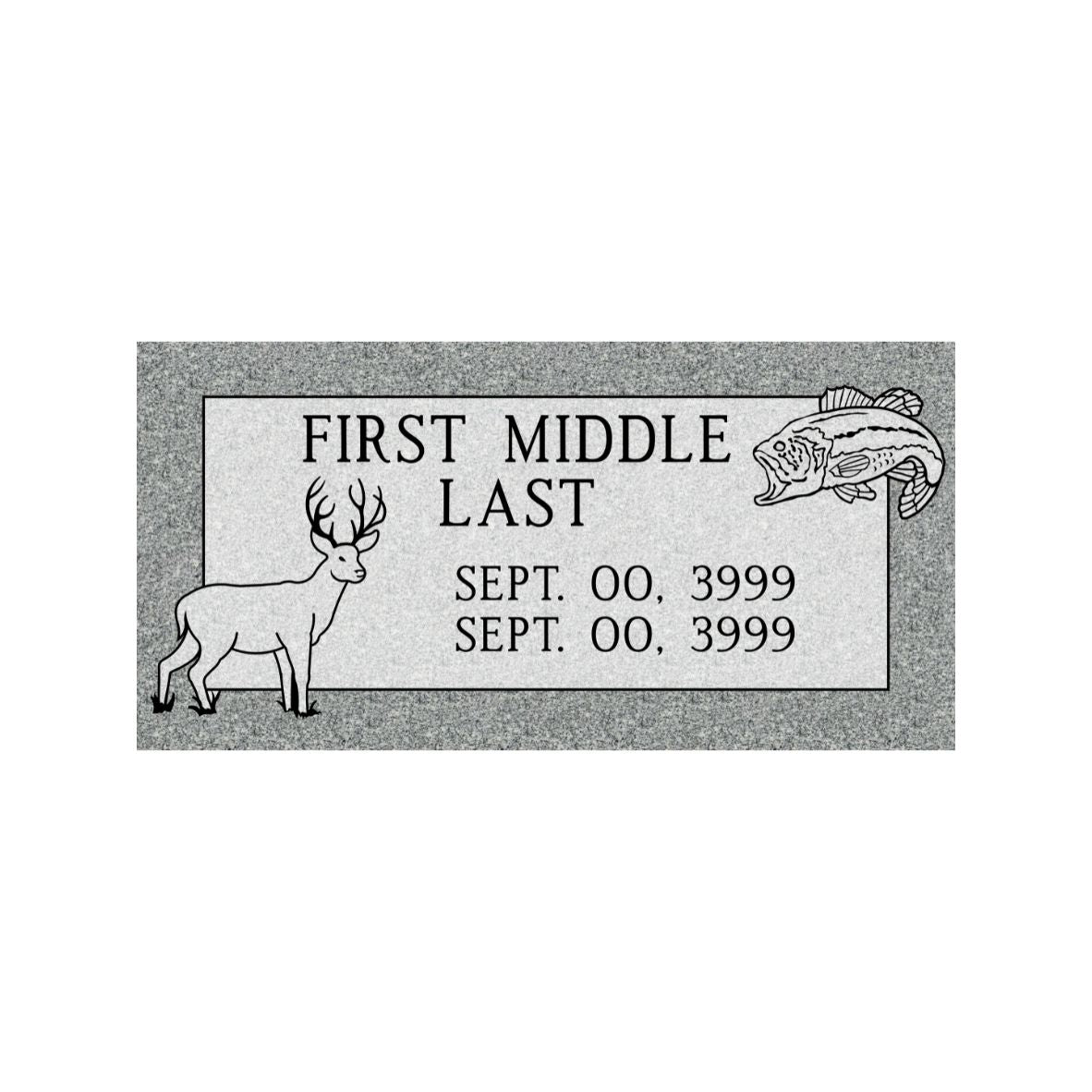 Emerson Monument Company Gray Granite Cemetery Headstone Marker with Deer Buck and Trout Fish