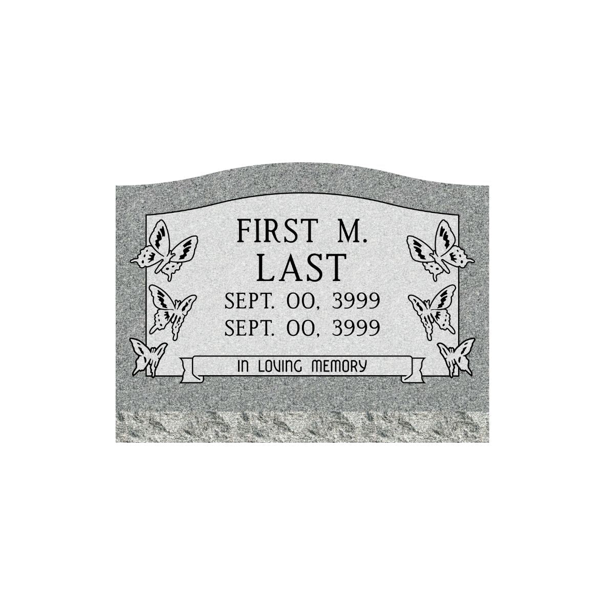Emerson Monument Company Gray Granite Slant Style Cemetery Memorial With Butterflies