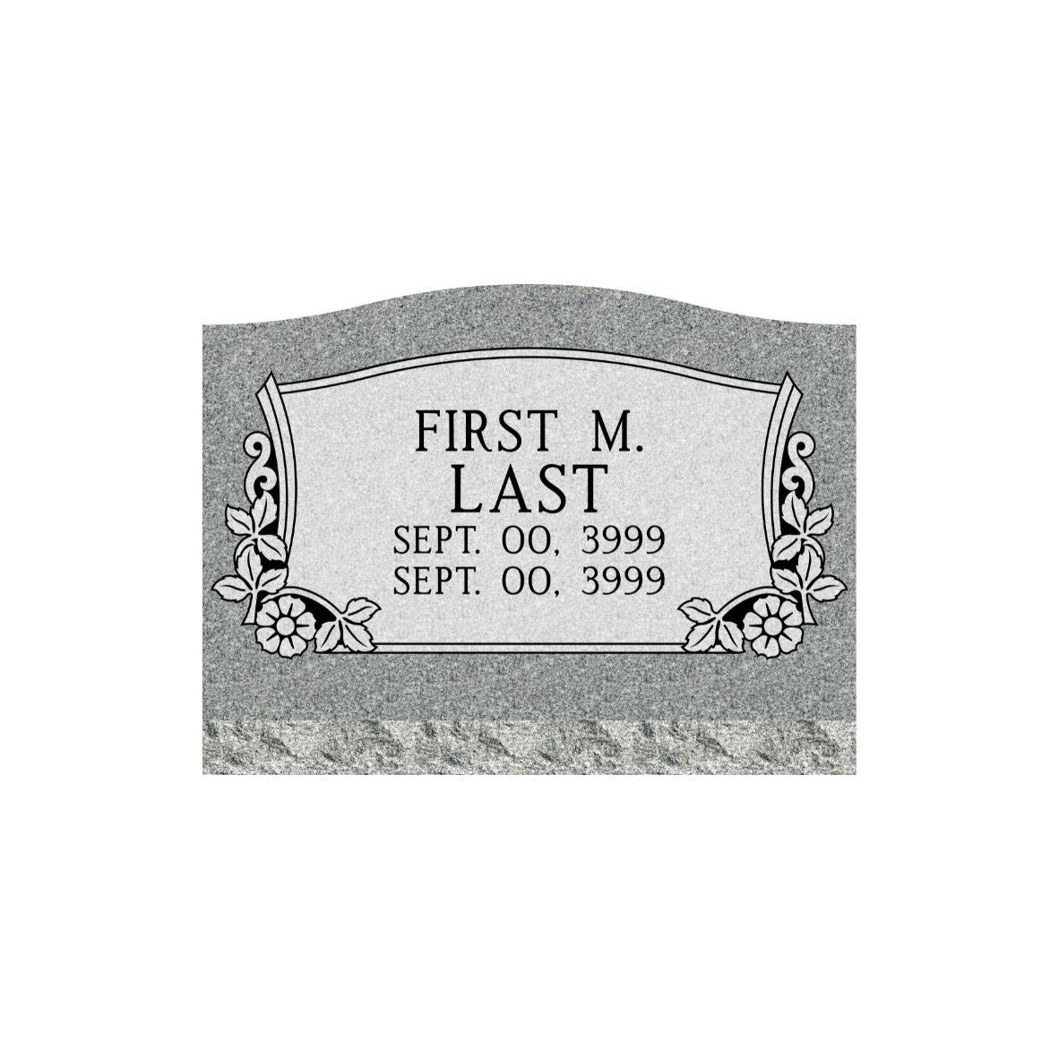 Emerson Monument Company Gray Granite Slant Style Cemetery Memorial With Flowers in Bottom Corners