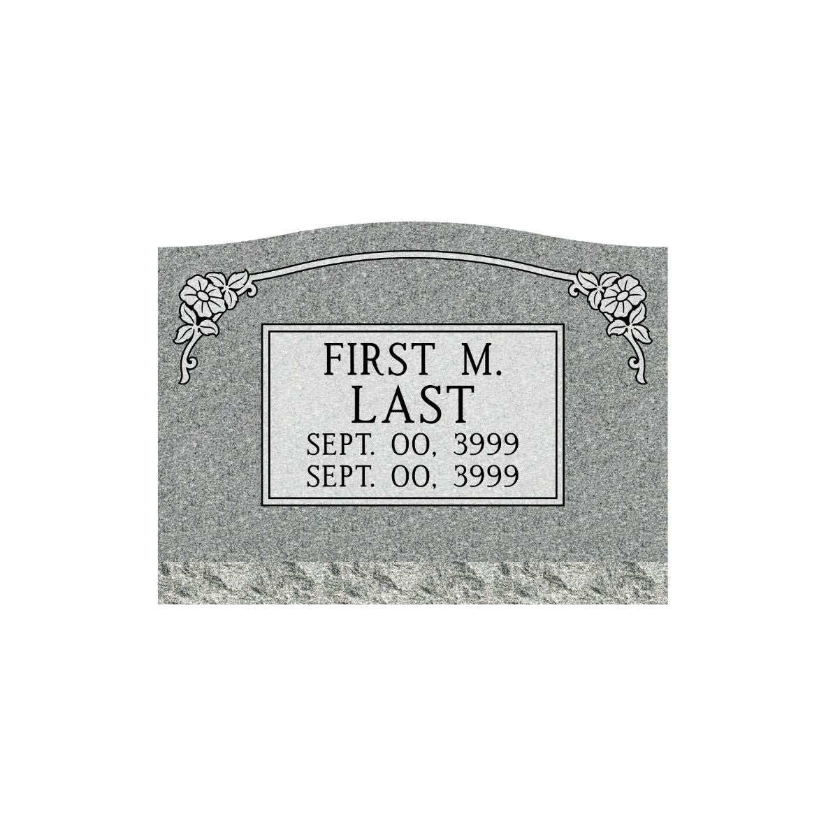 Emerson Monument Company Gray Granite Slant Style Cemetery Memorial With Flowers in Corners