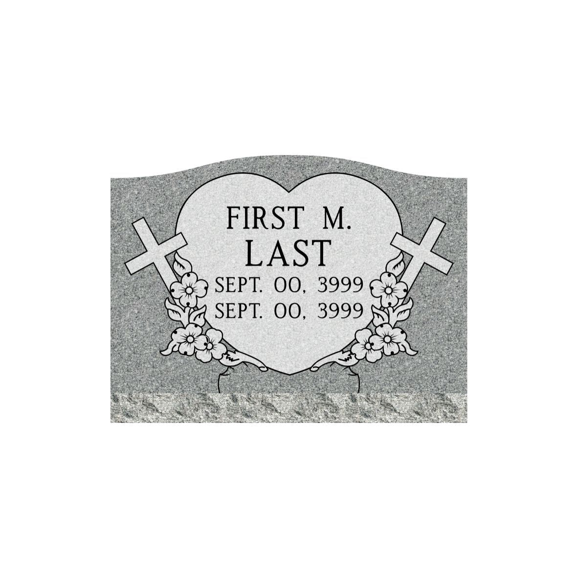 Emerson Monument Company Gray Granite Slant Style Cemetery Memorial With Heart Dogwoods and Cross