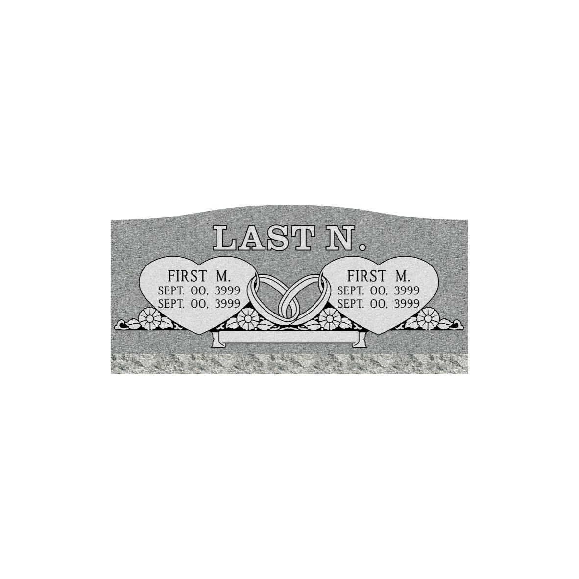 Emerson Monument Company Gray Granite Slant Style Cemetery Memorial With Hearts and Wedding Rings