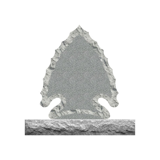 Emerson Monument Company Gray Granite Upright Arrowhead Memorial Headstone with Rustic Shell Rock Border