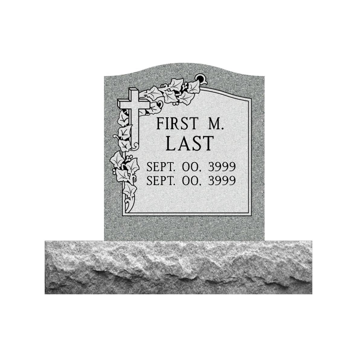 Emerson Monument Company Gray Granite Upright Cemetery Headstone Memorial With Cross and Ivy for the cemetery