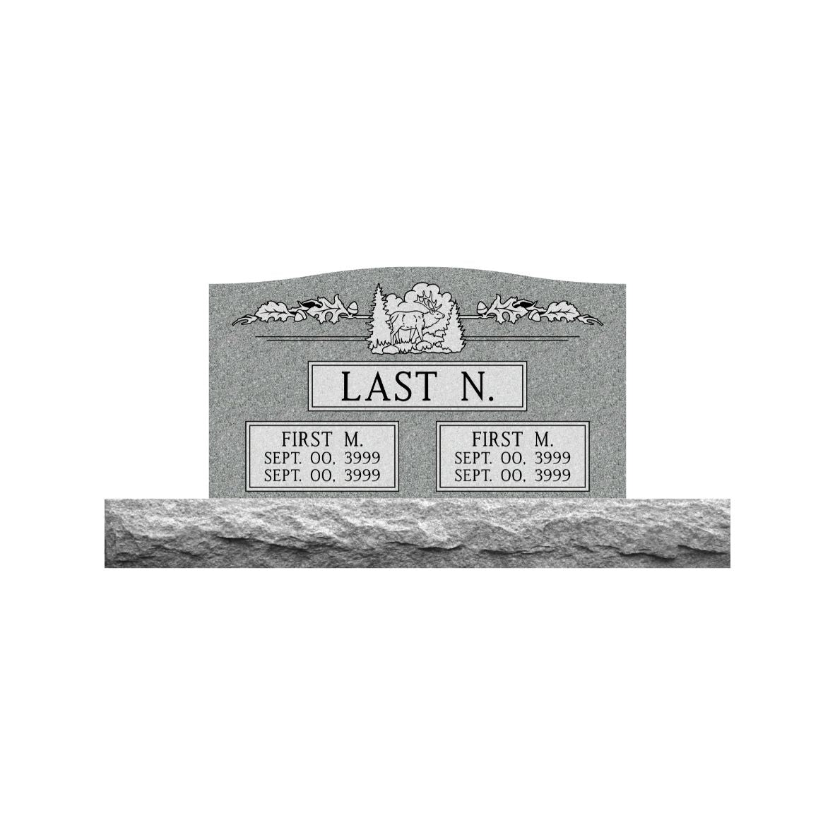 Emerson Monument Company Gray Granite Upright Cemetery Headstone Memorial with Elk and Oak Leaves