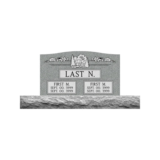 Emerson Monument Company Gray Granite Upright Cemetery Headstone Memorial with Elk and Oak Leaves