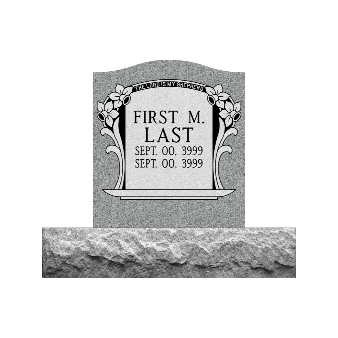 Emerson Monument Company Gray Granite Upright Cemetery Headstone Memorial with Tulips and The Lord is my Shepherd for the cemetery