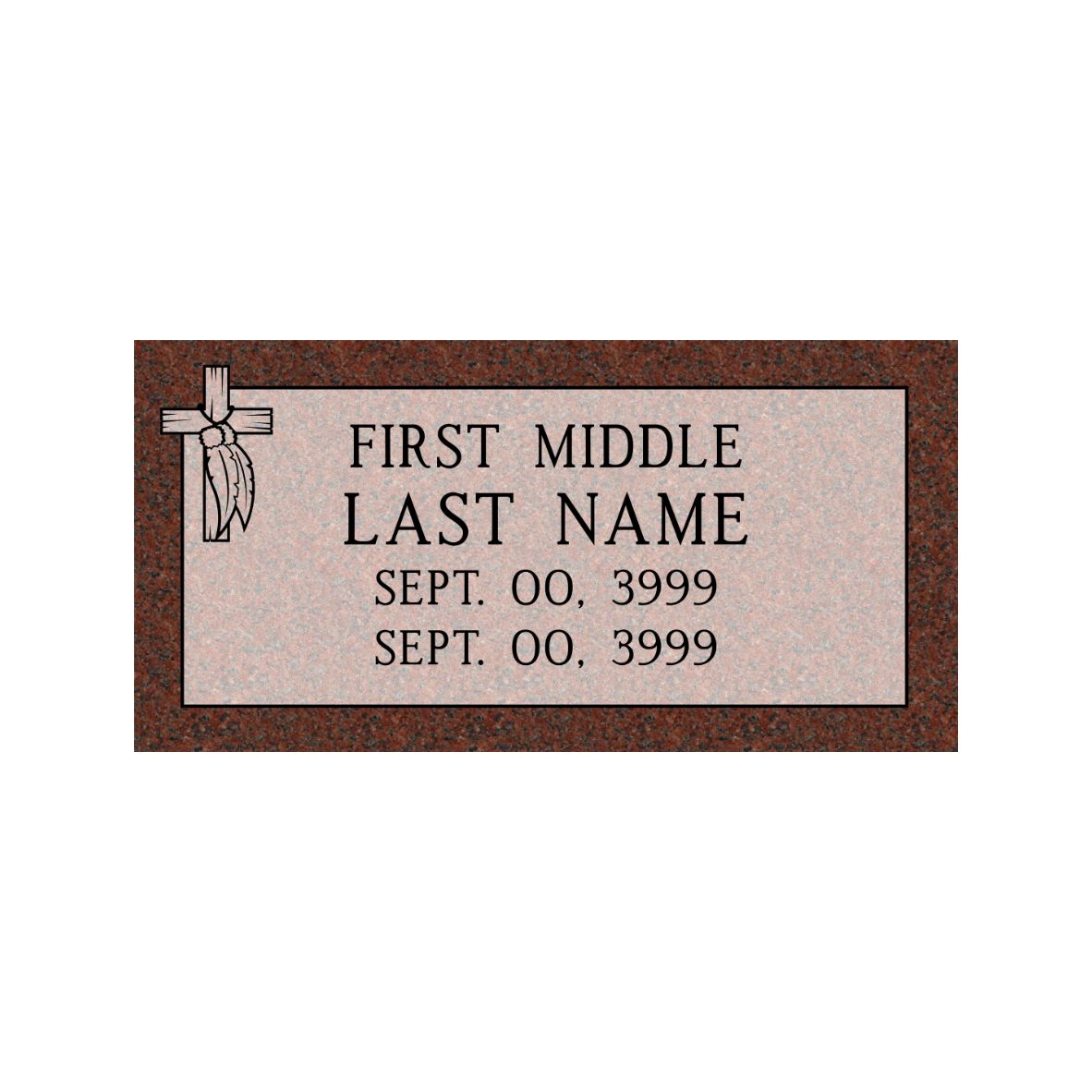 Emerson Monument Company India Red Granite Cemetery Marker With Cross and Feather Design for Cemetery