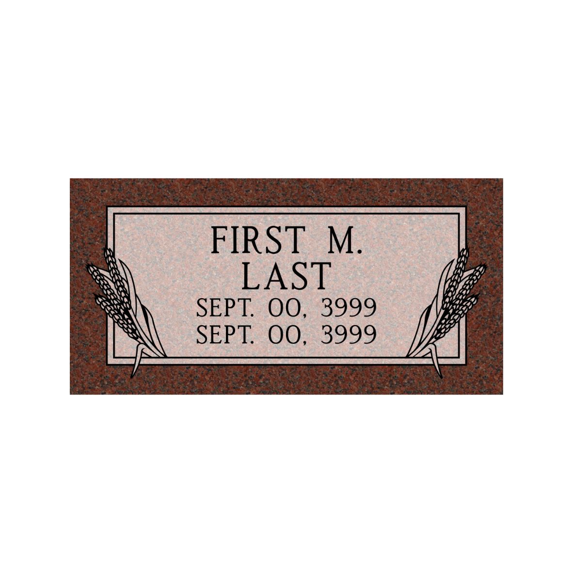 Emerson Monument Company India Red Granite Cemetery Marker With Wheat Design for cemetery