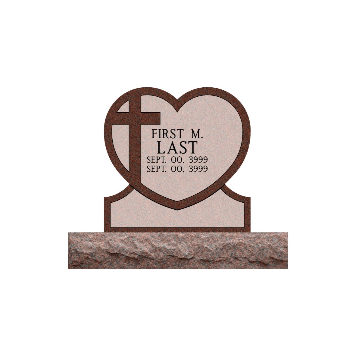 Emerson Monument Company India Red Granite Heart Shaped Cemetery Memorial with Cross