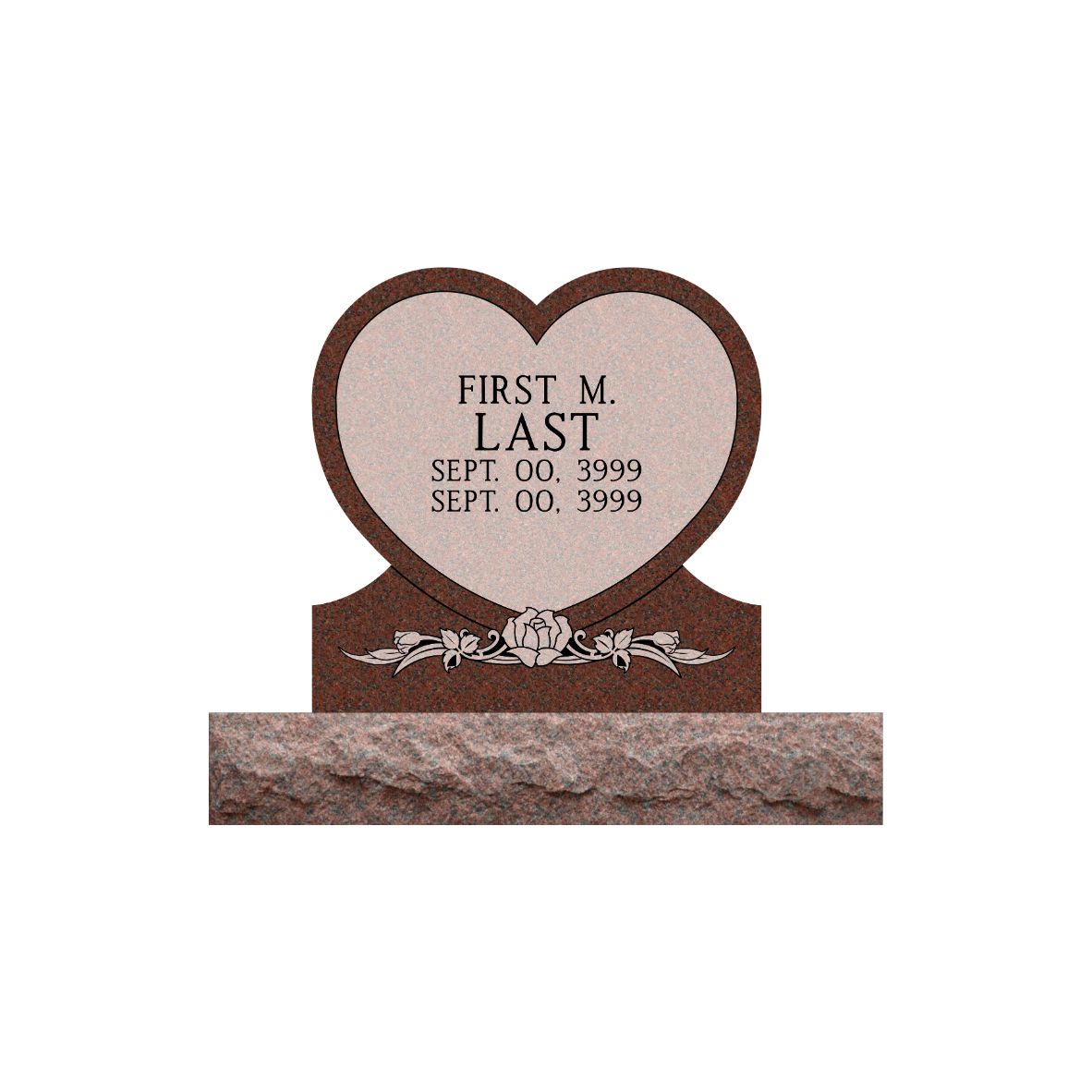 Emerson Monument Company India Red Granite Heart Shaped Cemetery memorial with Rose