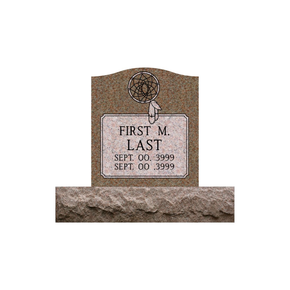 Emerson Monument Company Morning Rose Single Upright Cemetery Headstone Memorial with Dream Catcher