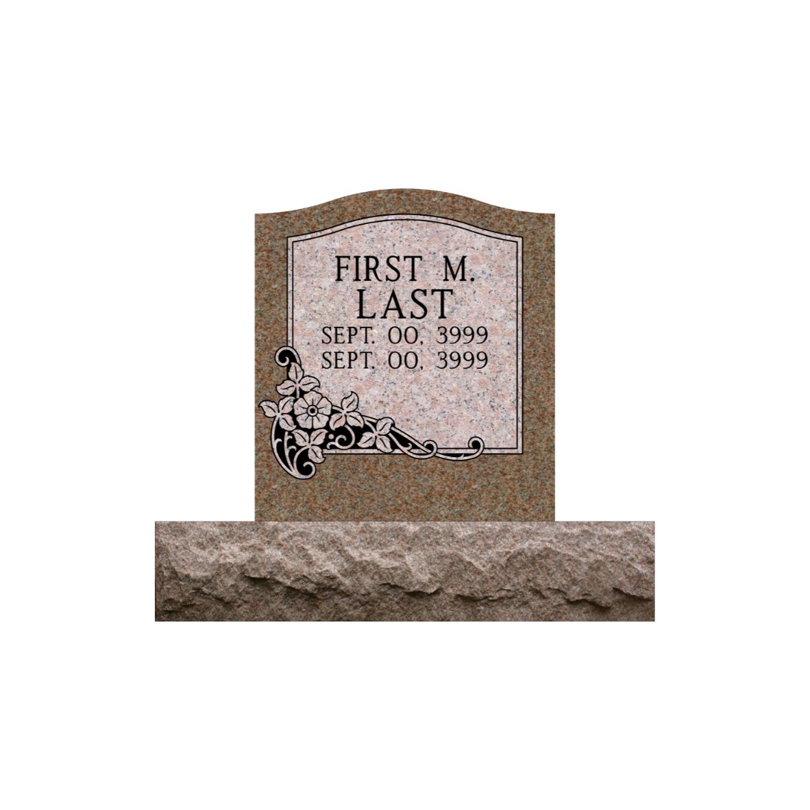 Emerson Monument Company Morning Rose Single Upright Cemetery Memorial Headstone with Flowers