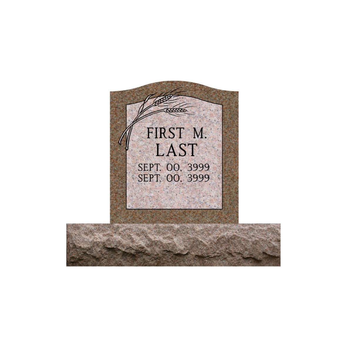 Emerson Monument Company Morning Rose Single Upright Cemetery Memorial Headstone with Wheat