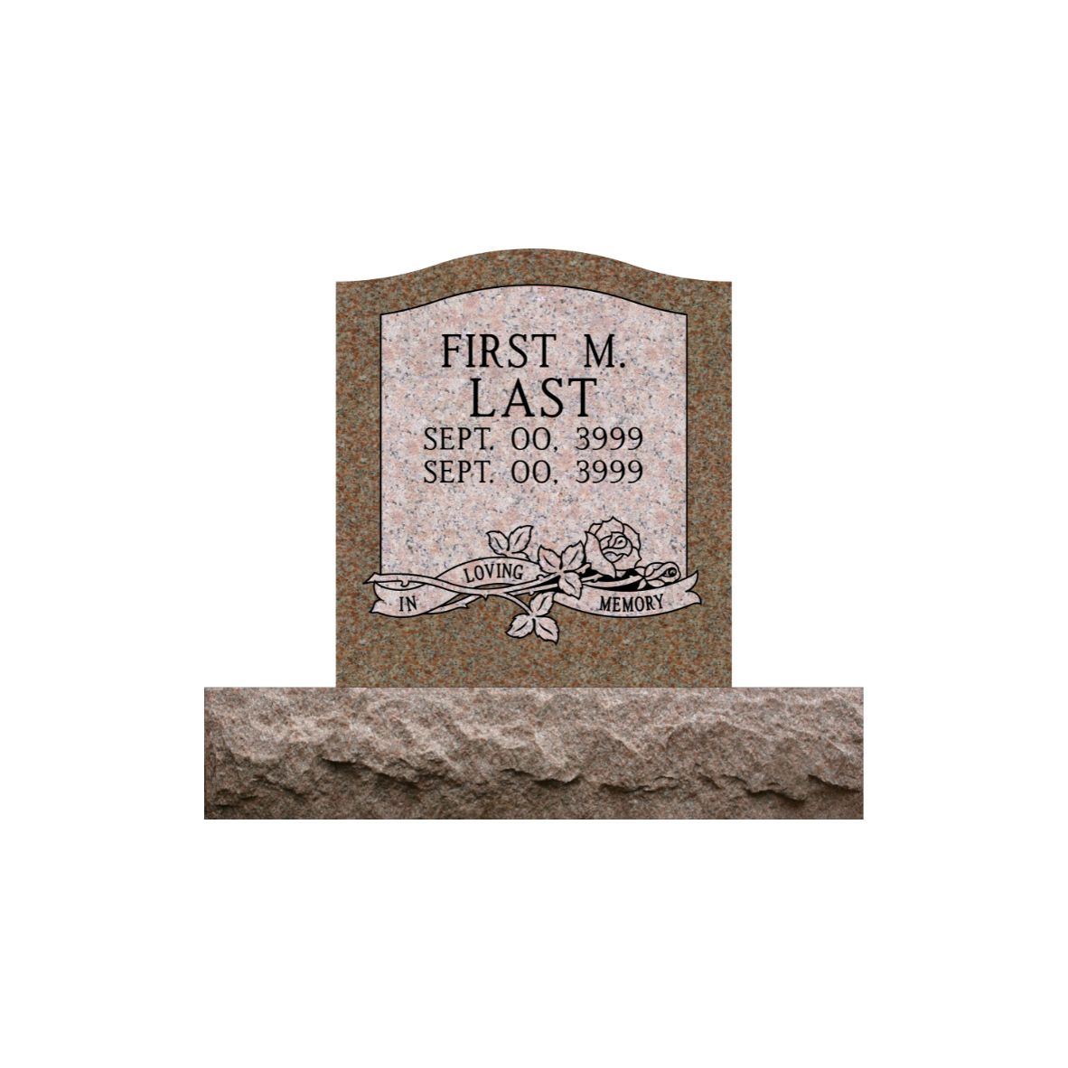 Emerson Monument Company Morning Rose Single Upright Cemetery Memorial  Headstone with a Rose and In Loving Memory
