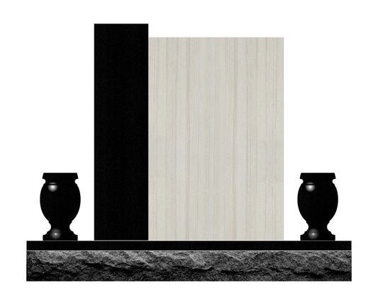 Emerson Monument Company Multi-Modern Memorial featuring black granite and lining gray monument grade sandstone