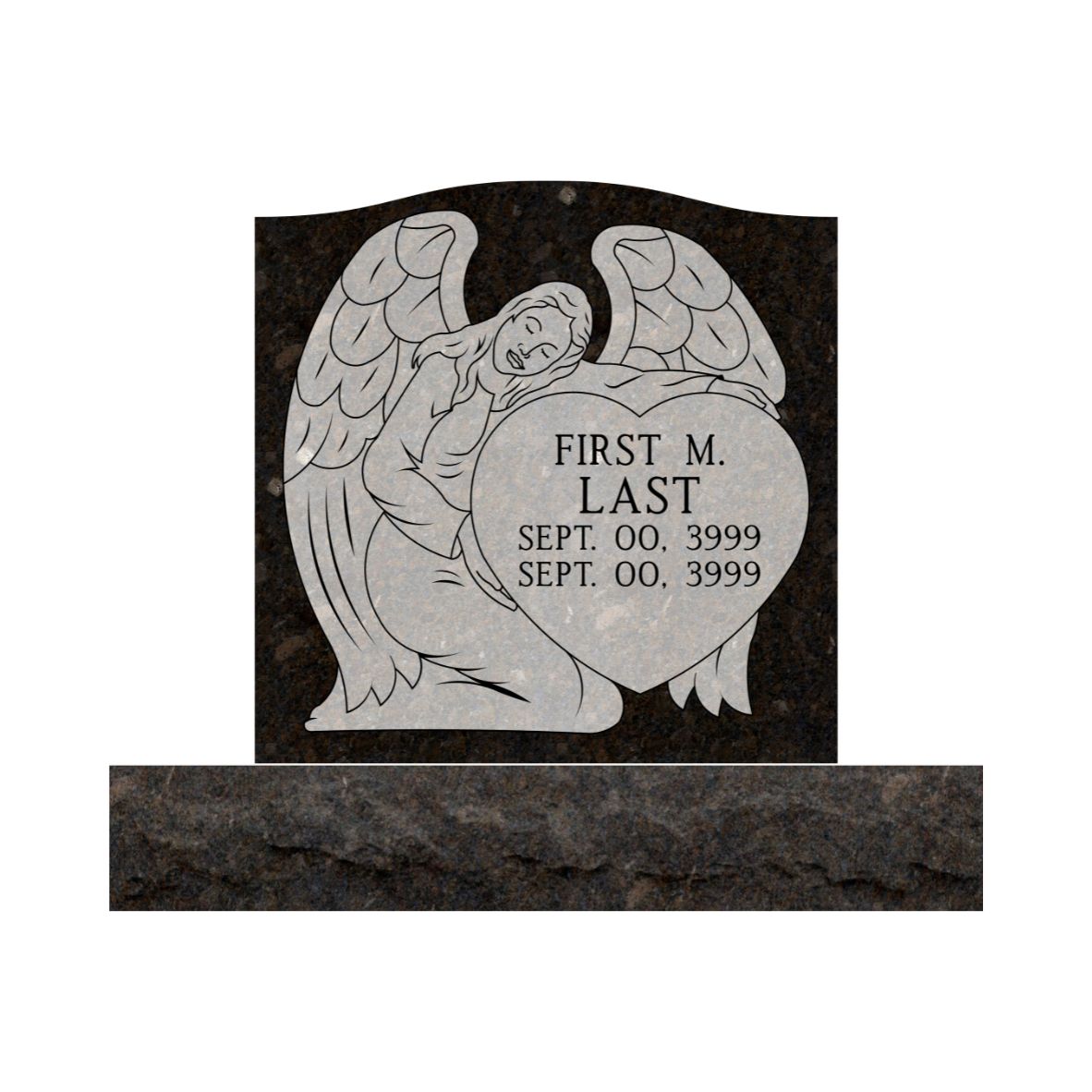 Emerson Monument Company Onyx Storm Granite Upright Cemetery Memorial with Angel and Heart