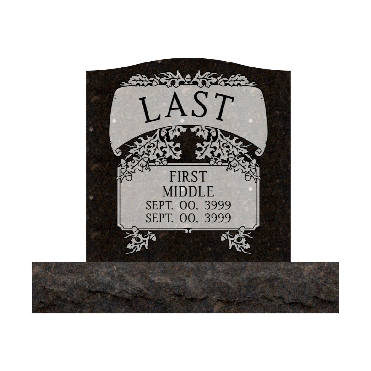 Emerson Monument Company Onyx Storm Granite Upright Cemetery Memorial with Oak Leaves