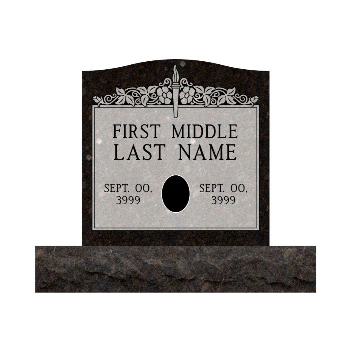 Emerson Monument Company Onyx Storm Granite Upright Cemetery Memorial with Torch and Flowers