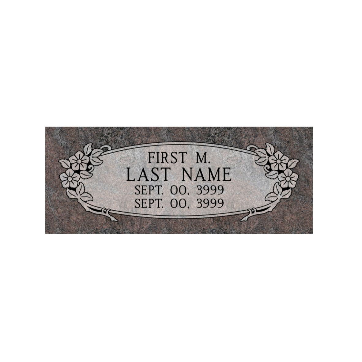 Emerson Monument Company Paradisio Granite Cemetery Marker Memorial With Flowers on Sides of Panel