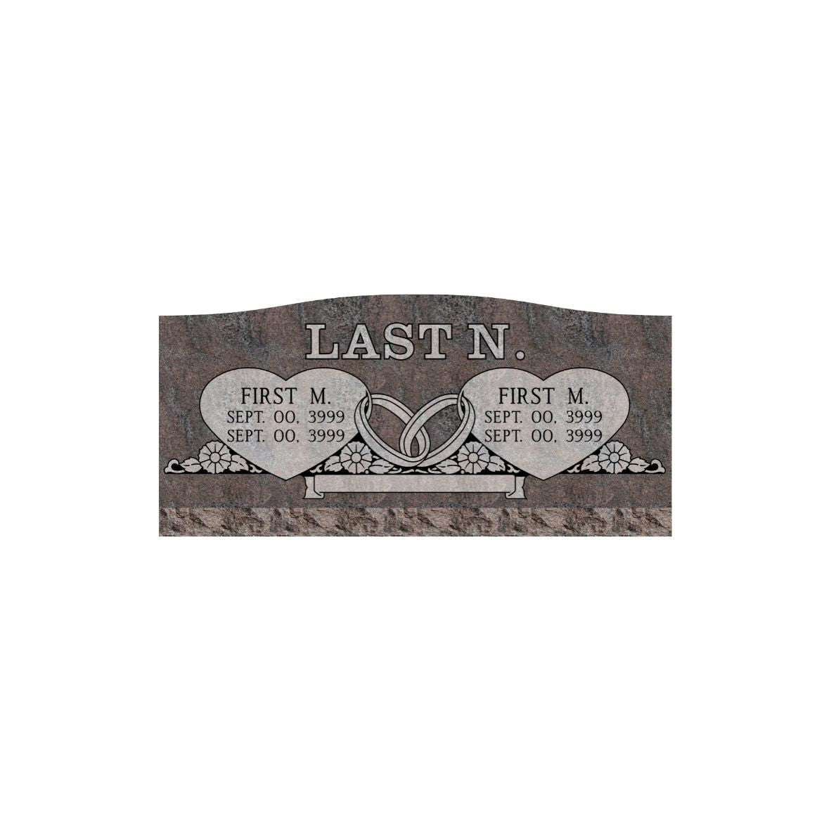 Emerson Monument Company Paradisio Granite Slant Style Cemetery Memorial With Hearts and Wedding Rings