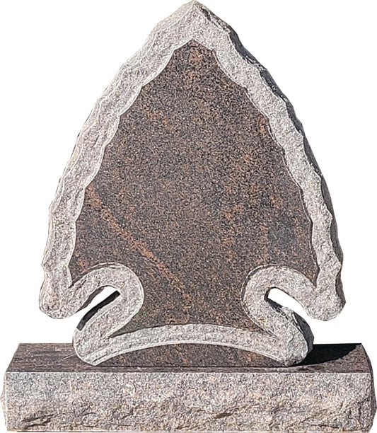 Emerson Monument Company Rustic Arrowhead Cemetery Memorial in Rustic Brown Granite