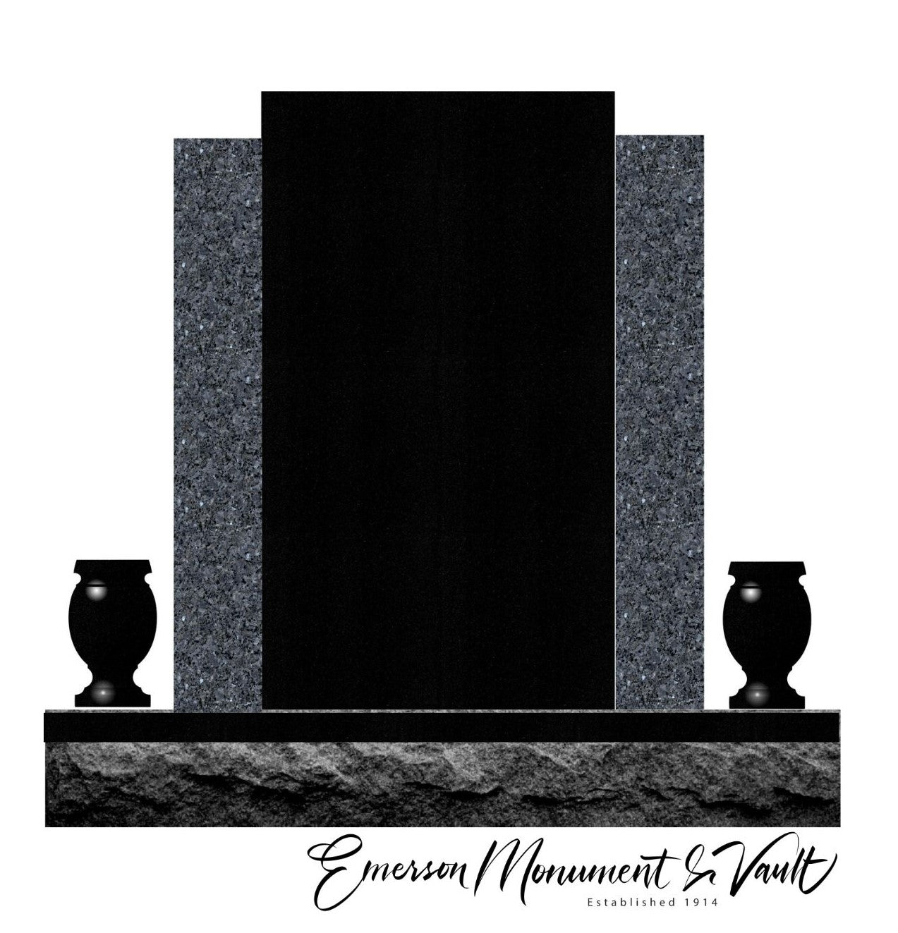 Emerson Monument Company Tall and Stately in Black Granite With Blue Pearl Wings Upright Cemetery Memorial