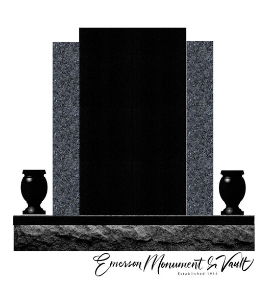 Emerson Monument Company Tall and Stately in Black Granite With Blue Pearl Wings Upright Cemetery Memorial