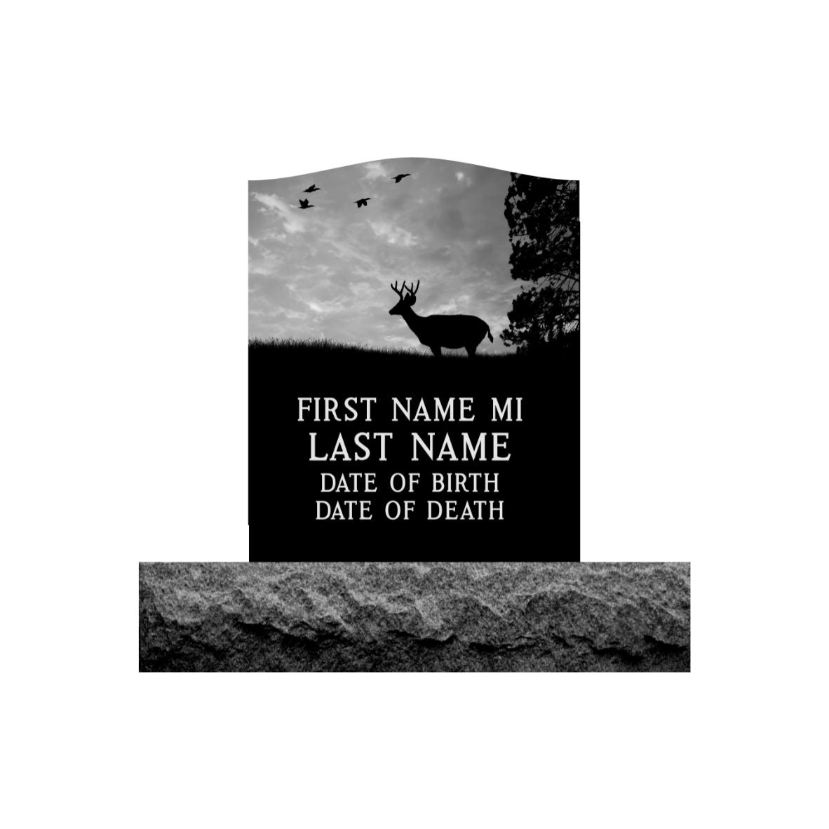 Emerson Monument Company Upright Black Granite Cemetery Headstone Memorial Farm Scene with Deer 