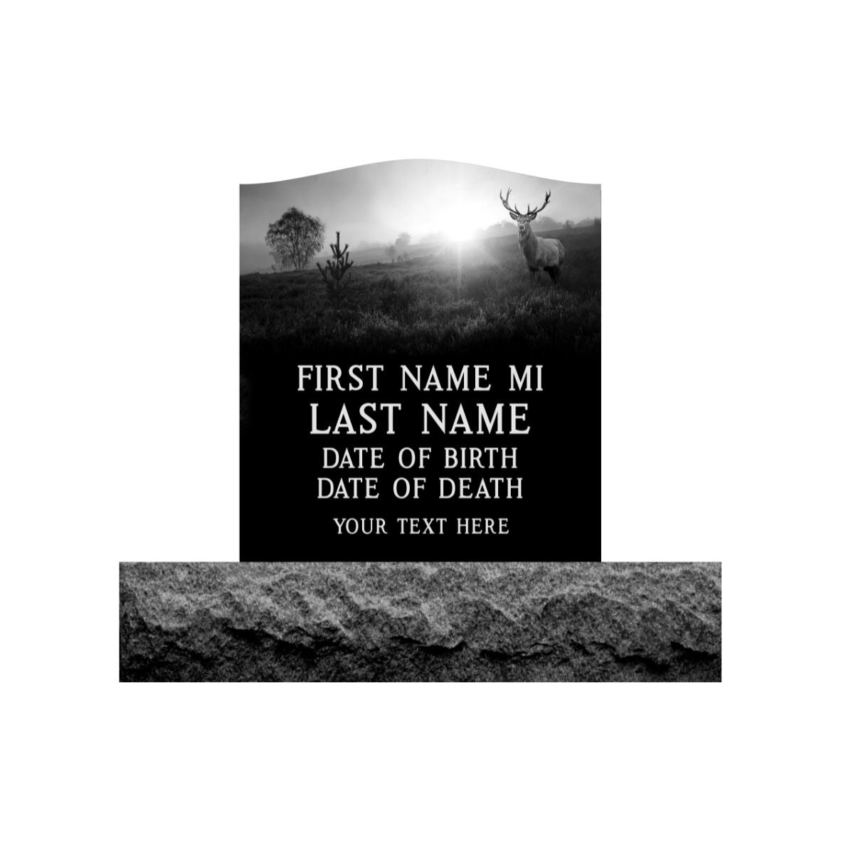 Emerson Monument Company Upright Black Granite Cemetery Headstone Memorial with Etched Buck D98