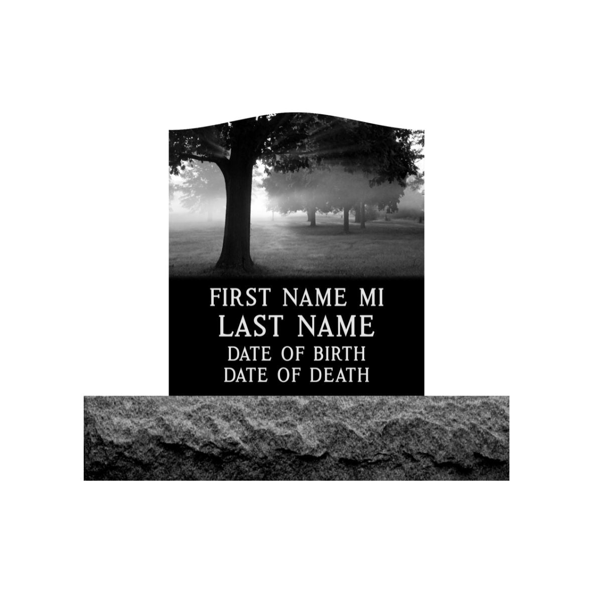 Emerson Monument Company Upright Black Granite Cemetery Headstone Memorial with Etched Trees R19