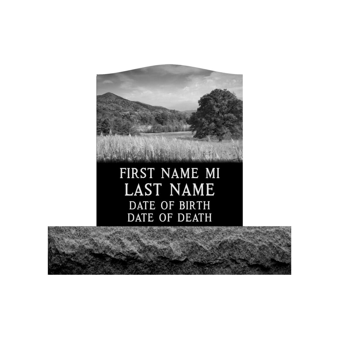 Emerson Monument Company Upright Black Granite Cemetery Headstone Memorial with Pasture